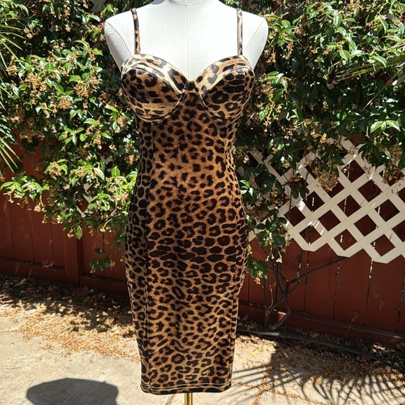 Fashion Nova Brown and Black Leopard Print Slip Dress - Picture 3 of 8
